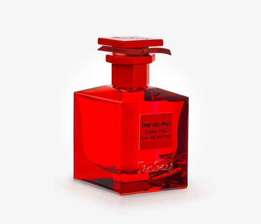 A bottle of Isabey Prends-Moi exclusive luxury perfume on a pale grey backgound.