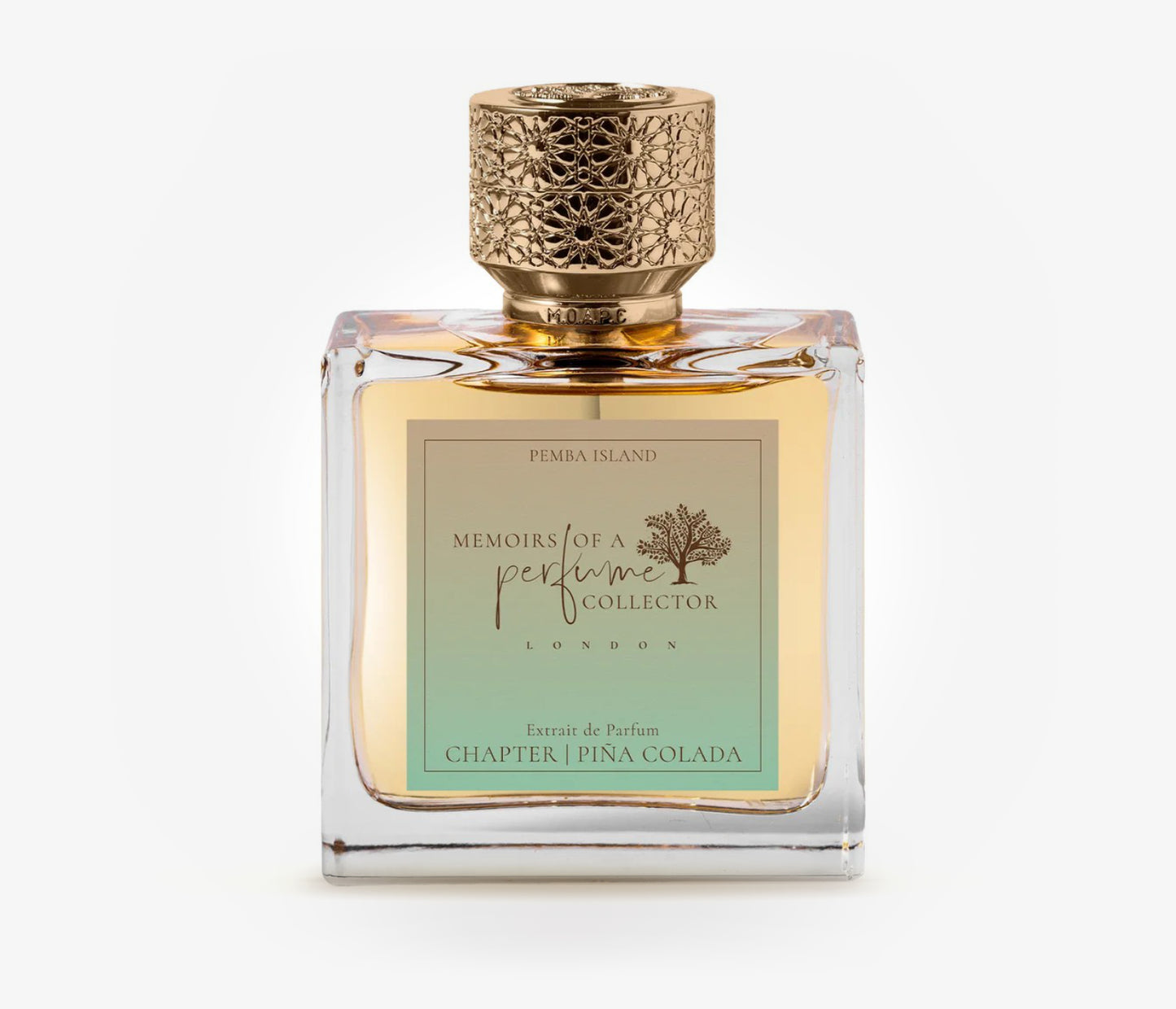 Memoirs of a perfume collector Chapter Piña Colada niche perfume bottle on a pale grey background