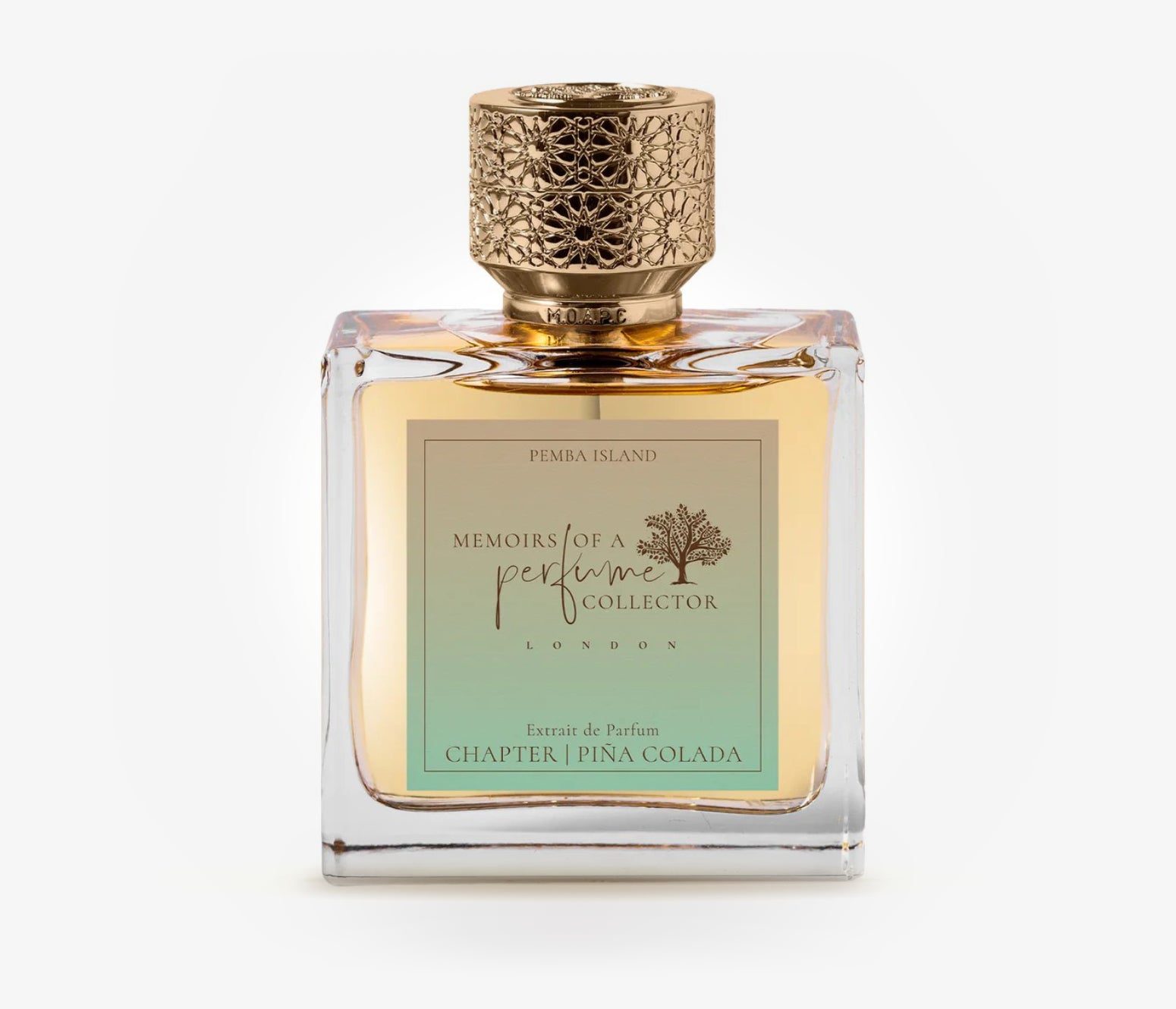 Memoirs of a perfume collector Chapter Piña Colada niche perfume bottle on a pale grey background